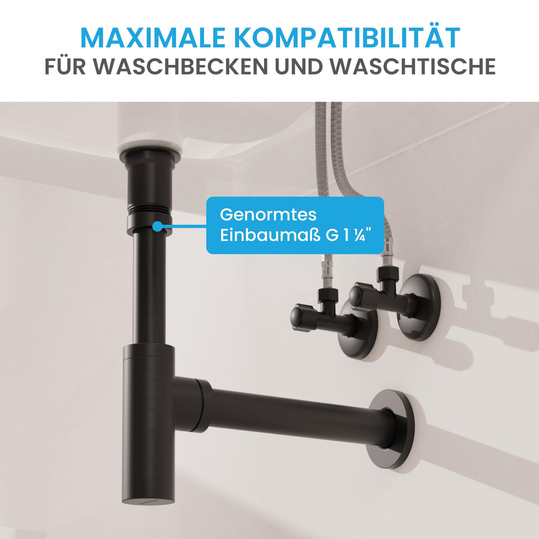 Design Siphon Waschbecken Matt Schwarz Edelstahl 1¼" Universal - Bild 4