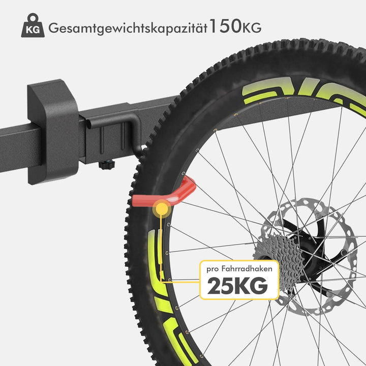 Fahrrad Wandhalterung für 6 Räder – verstellbare Haken, stabile Montage