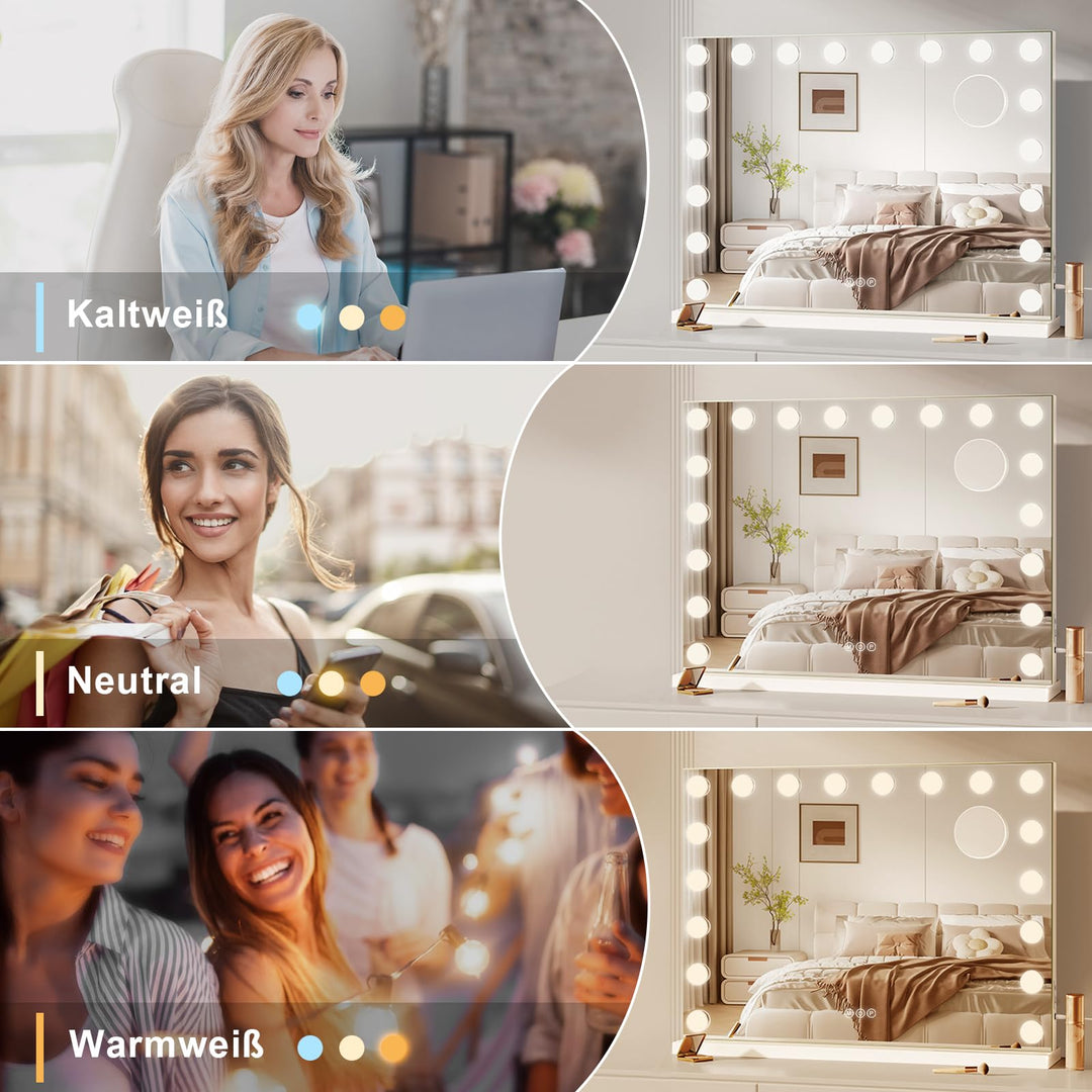 Schminkspiegel mit Beleuchtung 80x60 cm 18 LED 3 Lichtfarben Touch - Bild 3