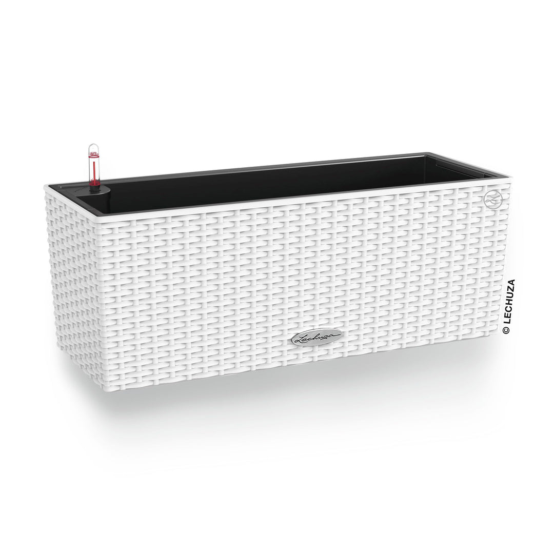 Balkonkasten mit Bewässerungssystem Flechtoptik 50cm Weiss Innen/Aussen