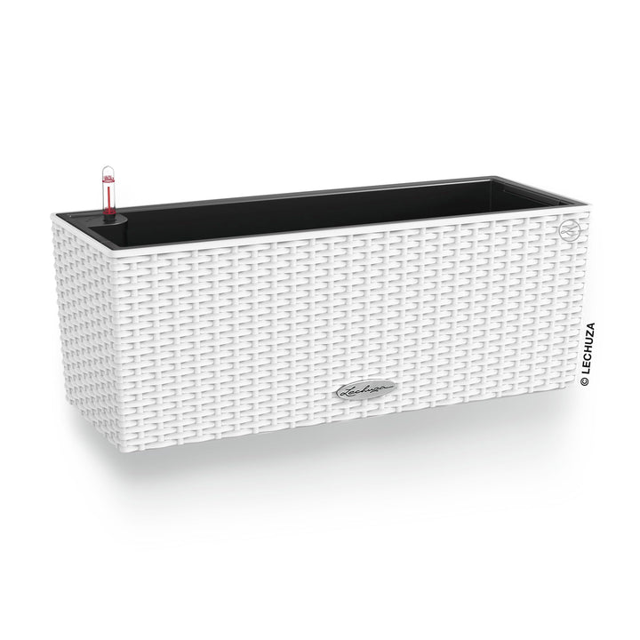 Balkonkasten mit Bewässerungssystem Flechtoptik 50cm Weiss Innen/Aussen