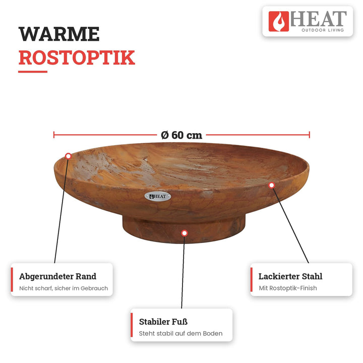 Feuerschale Stahl 60 cm Rostoptik für Garten und Terrasse - Bild 3
