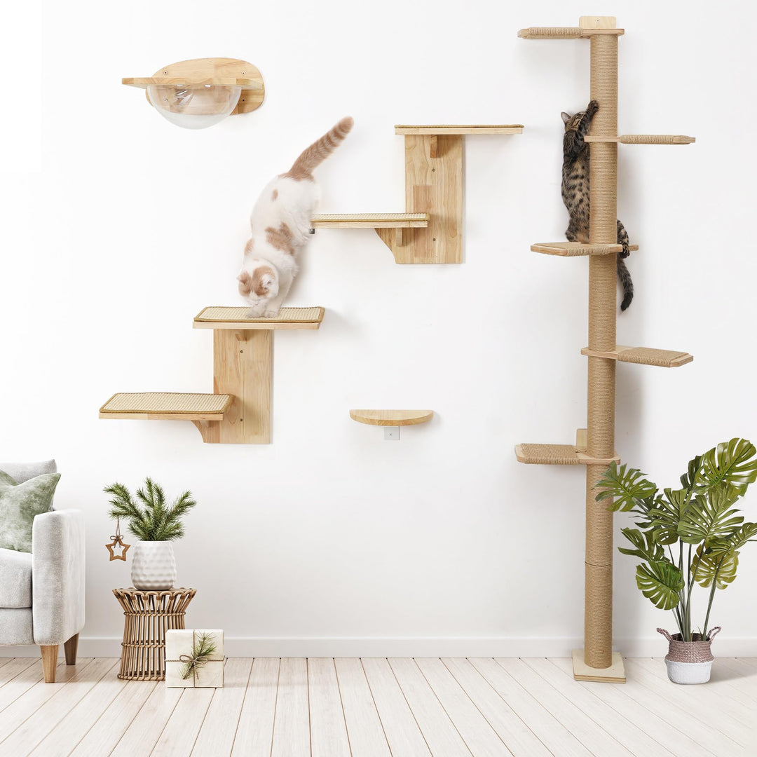 Katzenbaum Deckenhoch 206 cm Gummibaumholz Wandmontage 5 Etagen - Bild 9