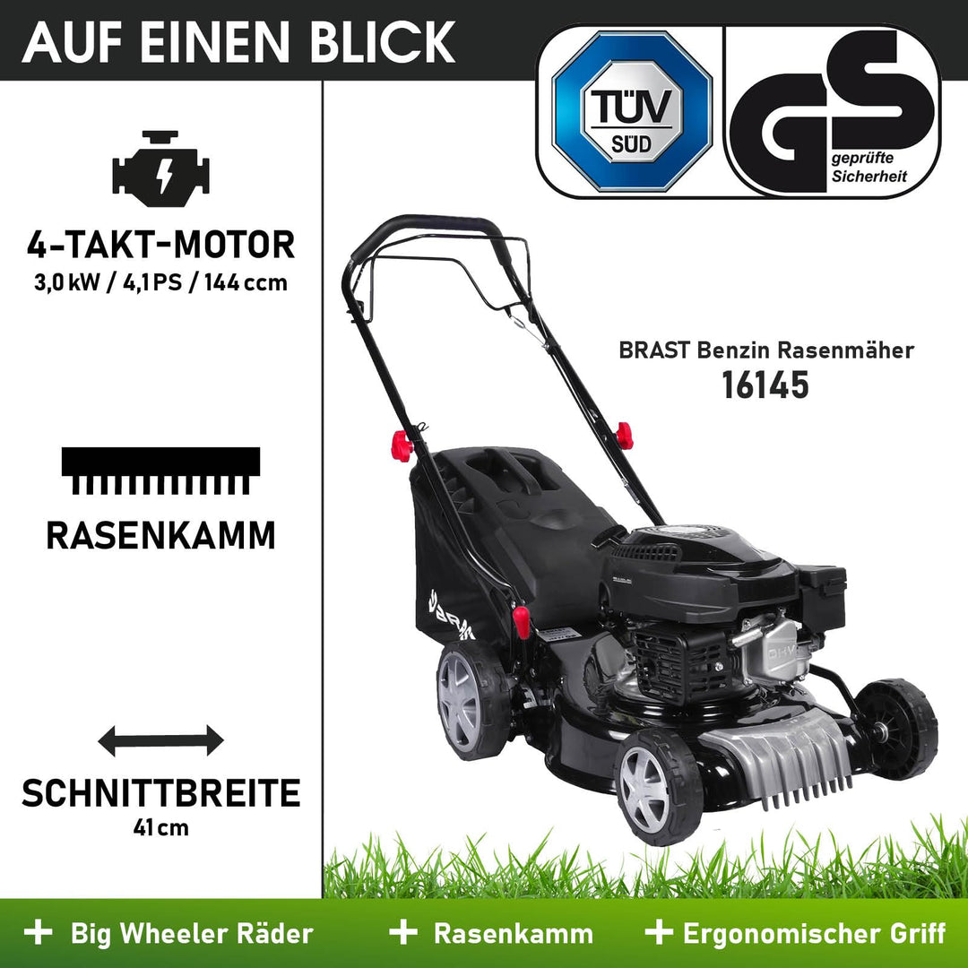 Benzin Rasenmäher mit Hinterradantrieb 41cm 3-in-1 Mulchen 40L - Bild 7