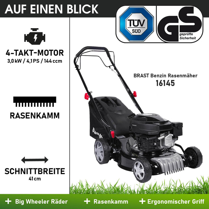 Benzin Rasenmäher mit Hinterradantrieb 41cm 3-in-1 Mulchen 40L - Bild 7