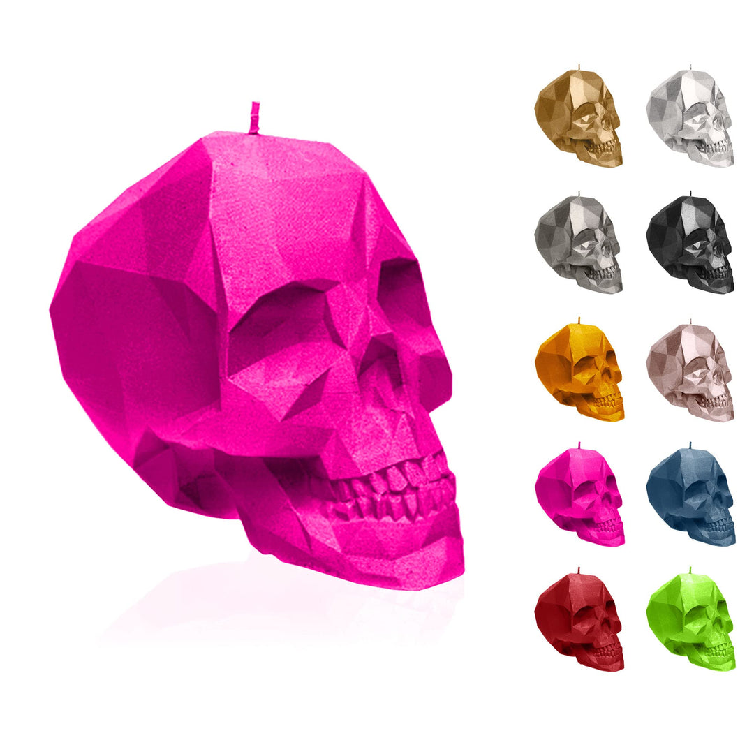 Totenkopf Kerze Low-Poly Dunkelrosa handgemacht 7,5 cm