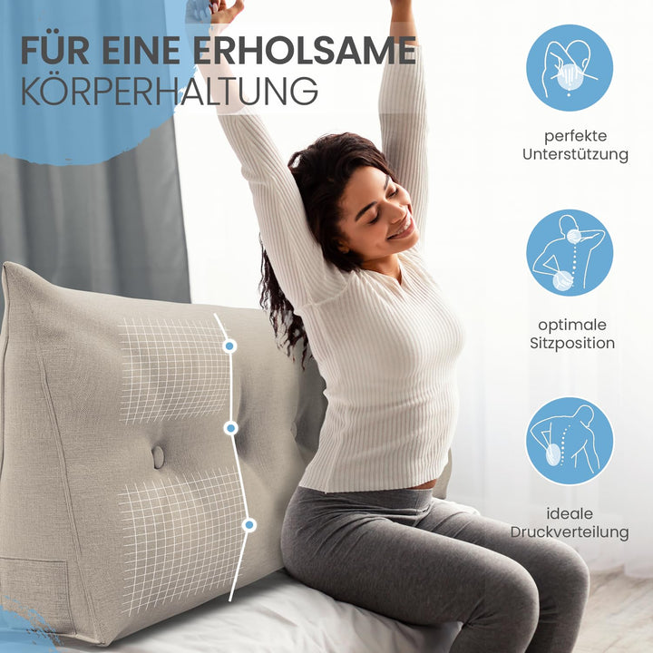 Rückenkissen Keilform 180 cm breit für Bett und Sofa mit Seitenfach - Bild 2