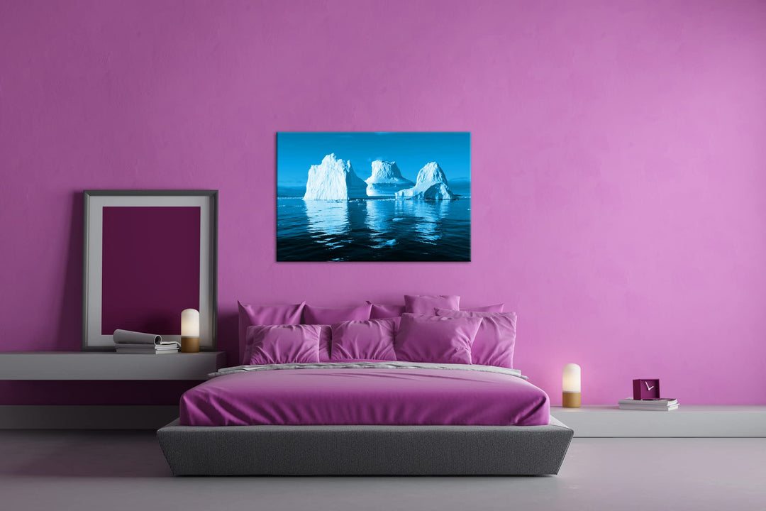 Leinwandbild Eisberge Monochrom Blau auf Echtholzrahmen 80x60 cm - Bild 3