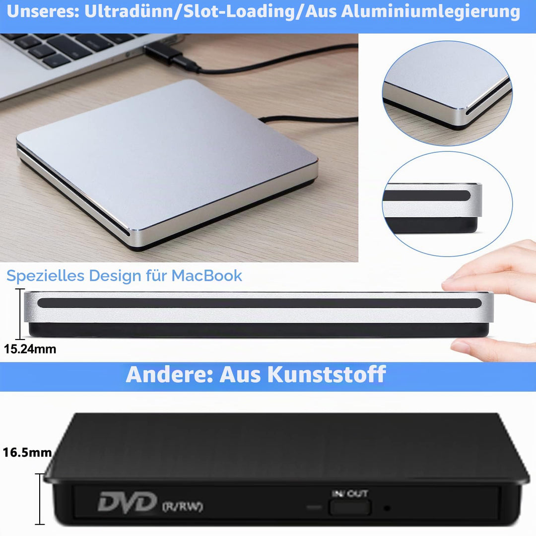 Externes CD DVD Laufwerk USB-C Slot-in Aluminium für MacBook Laptop - Bild 7