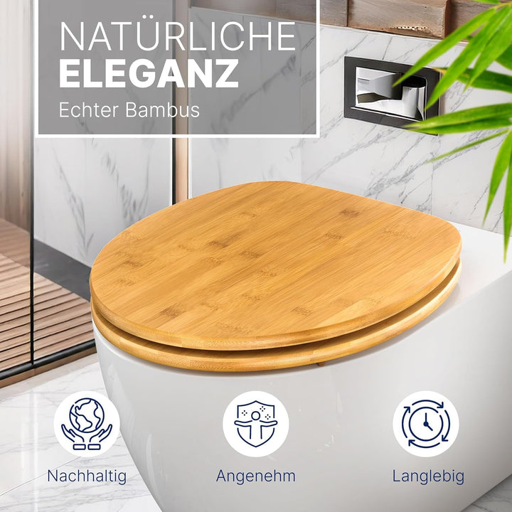 WC-Sitz Bambus dunkel mit Edelstahl-Scharnier für O- und D-Form - Bild 4
