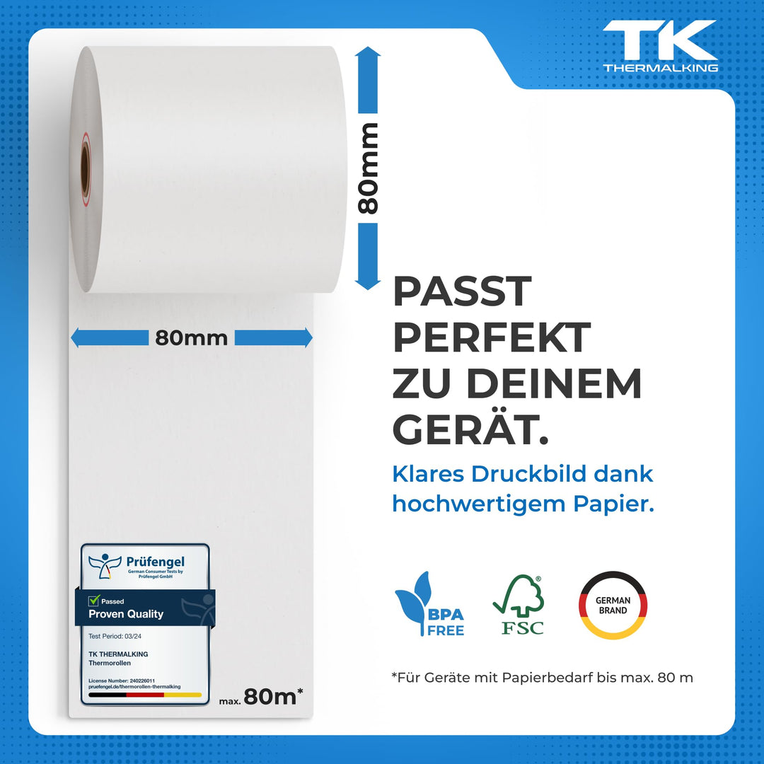 Thermorollen 80x80x12 mm Thermopapier für Kassendrucker 20 Stk - Bild 2