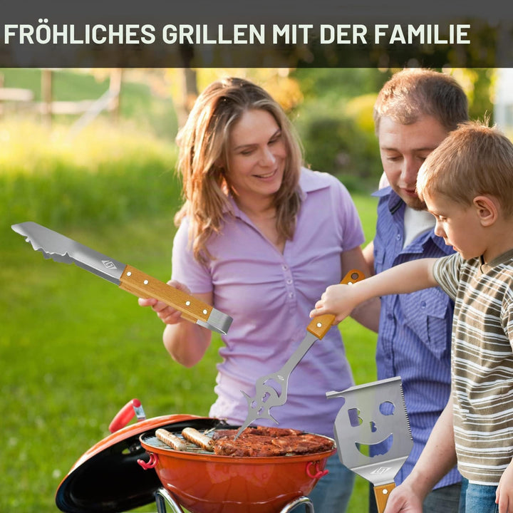 Grillbesteck-Set 3-teilig Edelstahl mit Holzgriff 14 Funktionen - Bild 6