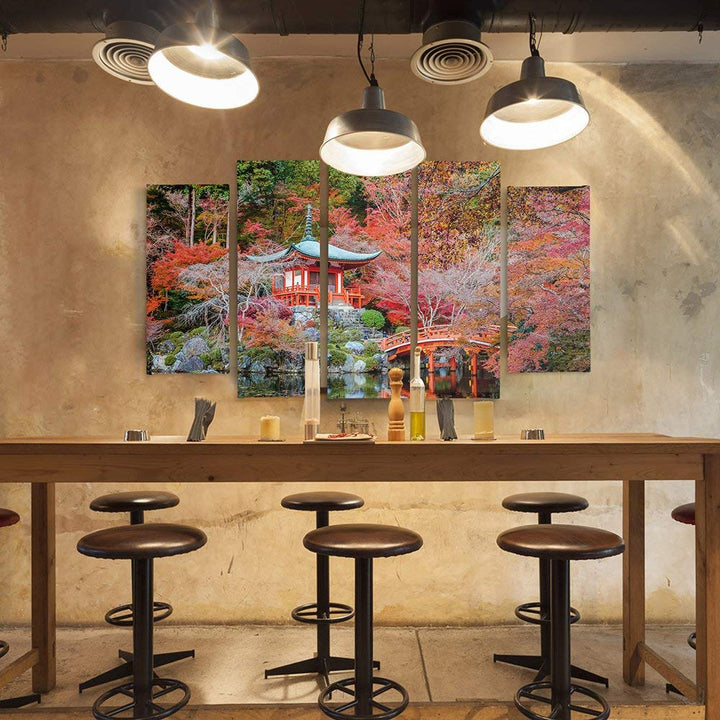Leinwandbild 5-teilig Japanischer Garten Rot 150x100 cm Canvas - Bild 5