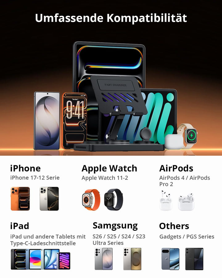 Ladestation 4-in-1 iPhone Watch AirPods iPad 65W Metallisch Schwarz - Bild 6