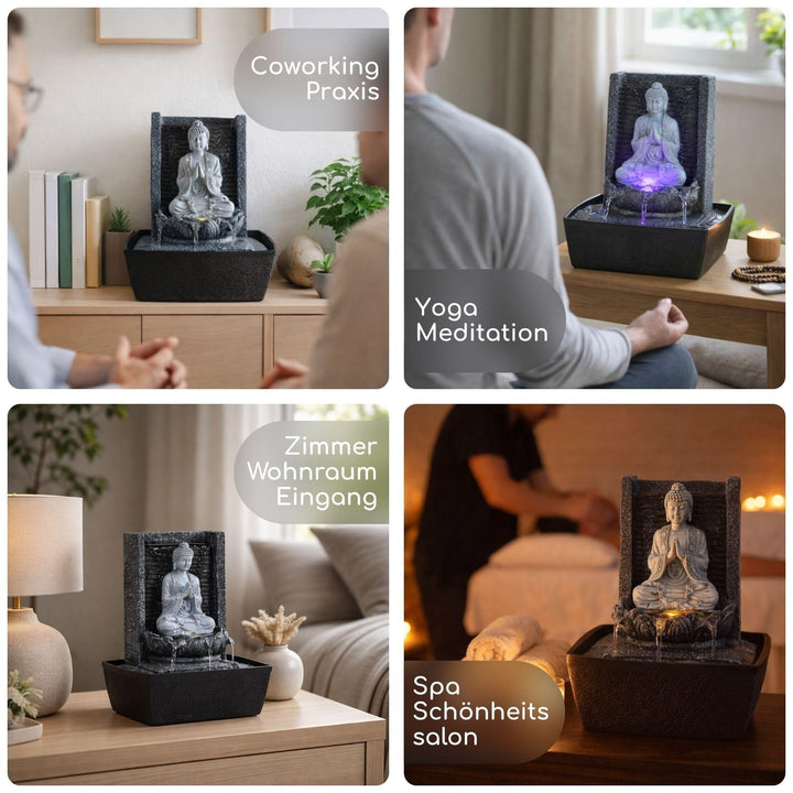 Zimmerbrunnen Buddha mit LED-Farbwechsel Kunstharz 26 cm grau - Bild 5