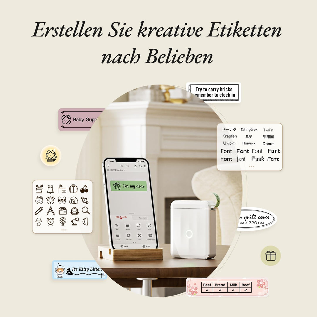 Etikettendrucker Mini Bluetooth mit 3 Etikettenrollen wasserfest - Bild 7