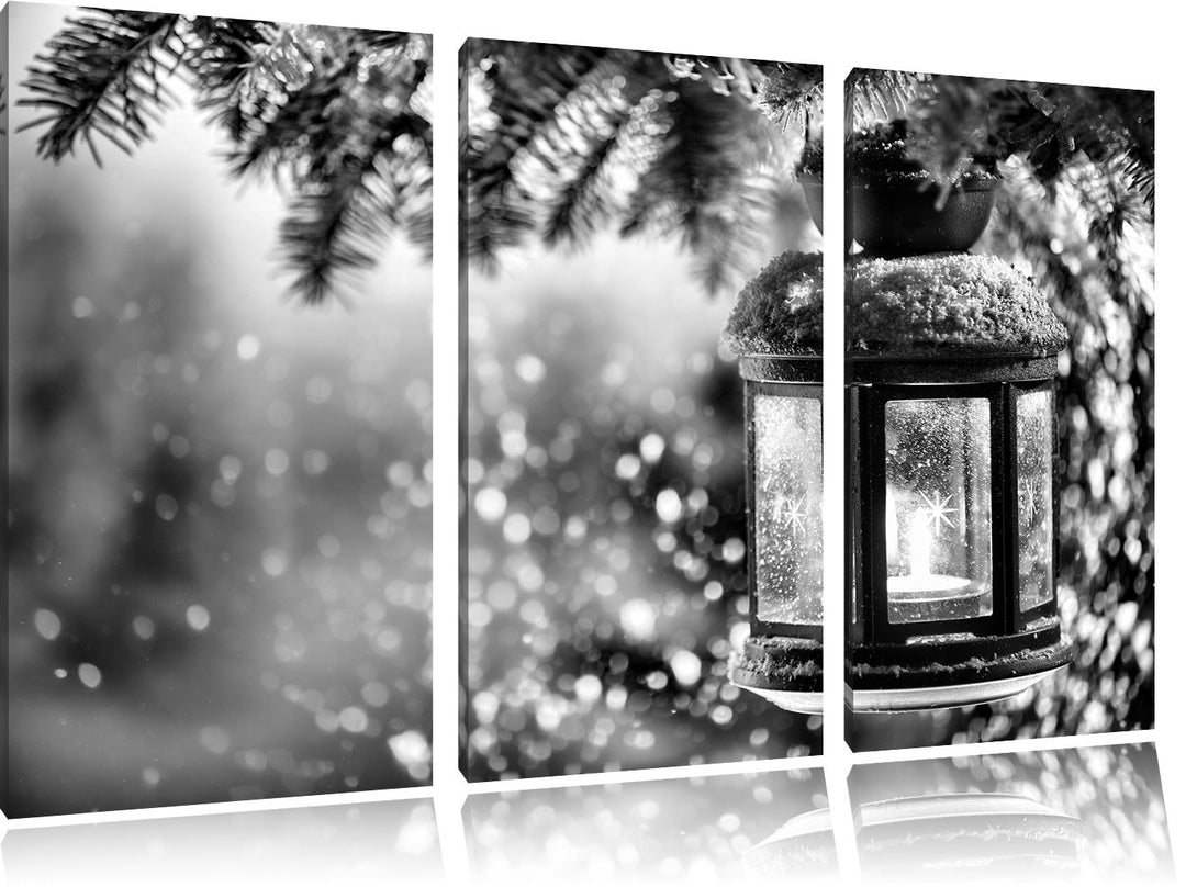 Leinwandbild Laterne im Winter 3-teilig 120x80 cm Wanddeko