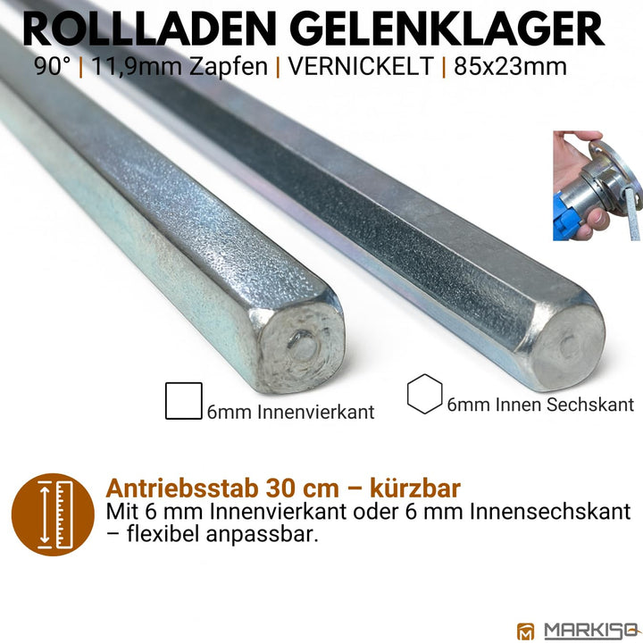 Gelenklager 90° Rolladen Zinkdruckguss 23x85mm Vierkant 6mm - Bild 8