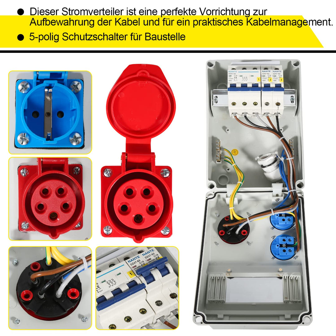 Baustromverteiler 5-polig IP44 mit CEE 16A und 2x Schuko - Bild 5