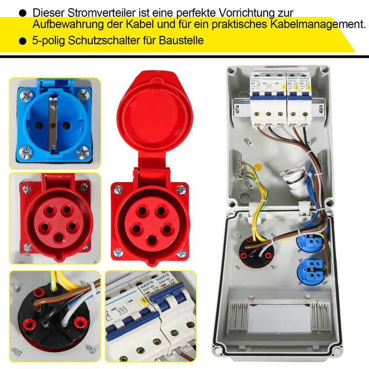 Baustromverteiler 5-polig IP44 mit CEE 16A und 2x Schuko - Bild 5