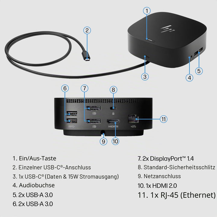 USB-C Dockingstation 8-in-1 für Laptop mit 3 Displays, 12,7x12,7cm - Bild 7