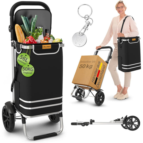 Einkaufstrolley klappbar 3-in-1 mit Kühlfach 56L schwarz