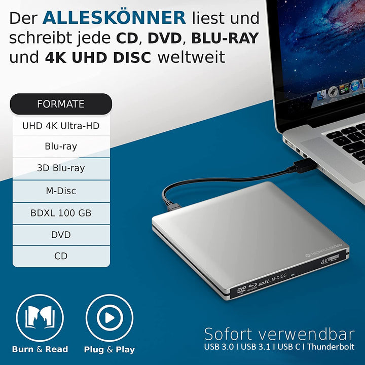 Externes Blu-ray Laufwerk USB-C 4K UHD M-DISC BDXL Aluminium - Bild 3