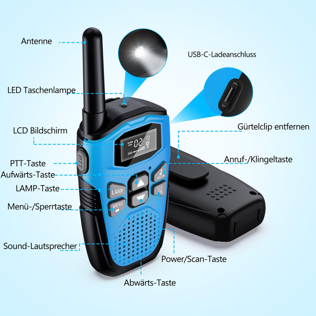 Walkie-Talkie 4er-Set aufladbar 5 km Reichweite mit Taschenlampe - Bild 2