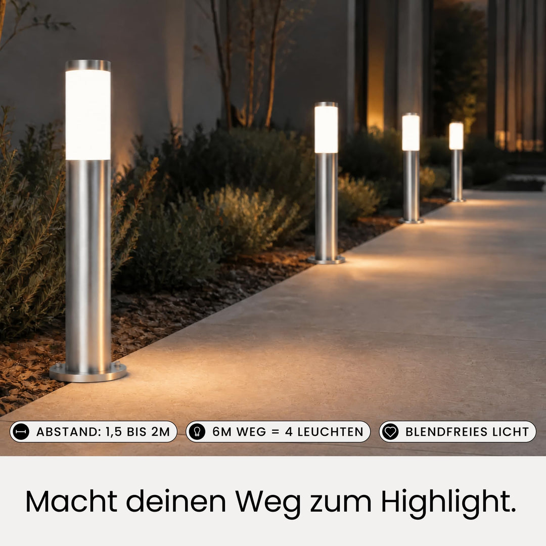 Wegeleuchten Aussen Edelstahl E27 IP44 50cm mit Erdspieß 4er-Set - Bild 3