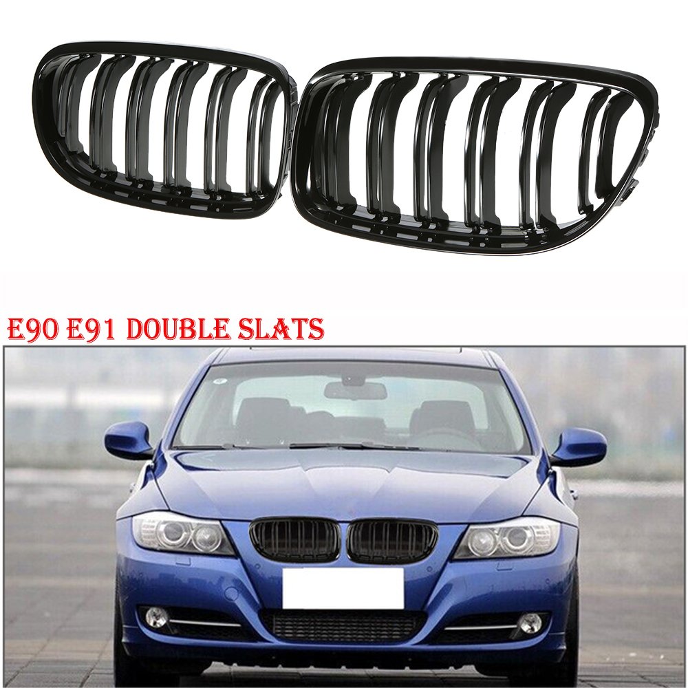 Kühlergrill BMW E90 E91 LCI Doppellamellen ABS glänzend schwarz - Bild 2