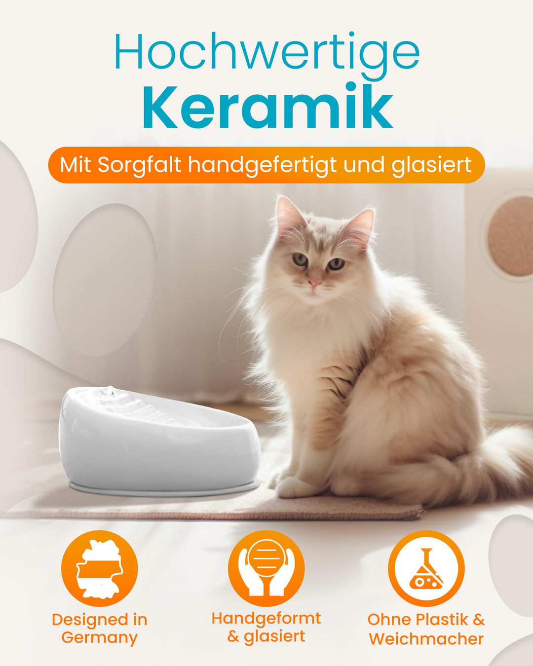 Katzenbrunnen Keramik Handarbeit plastikfrei grau, leise Pumpe - Bild 3