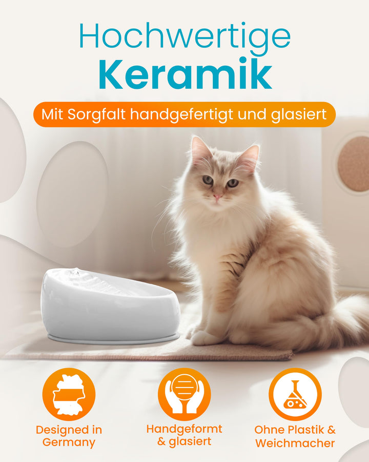 Katzenbrunnen Keramik Handarbeit plastikfrei grau, leise Pumpe - Bild 3