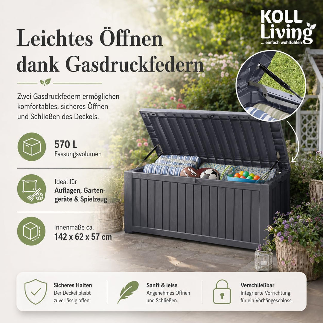 Auflagenbox 570 Liter Holzoptik Anthrazit Wasserdicht für Garten - Bild 3