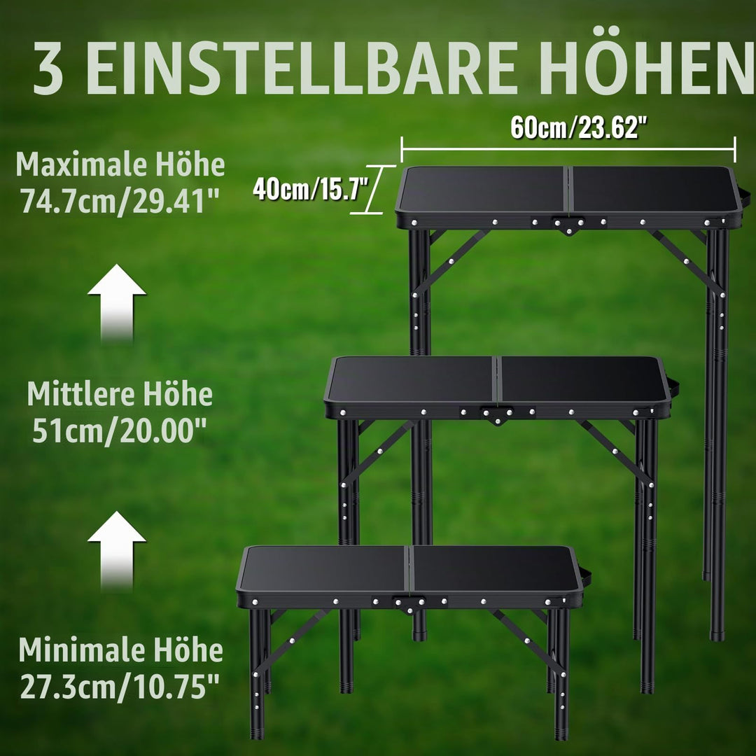 Klapptisch Camping 60x40cm höhenverstellbar 27/51/75cm Aluminium - Bild 4