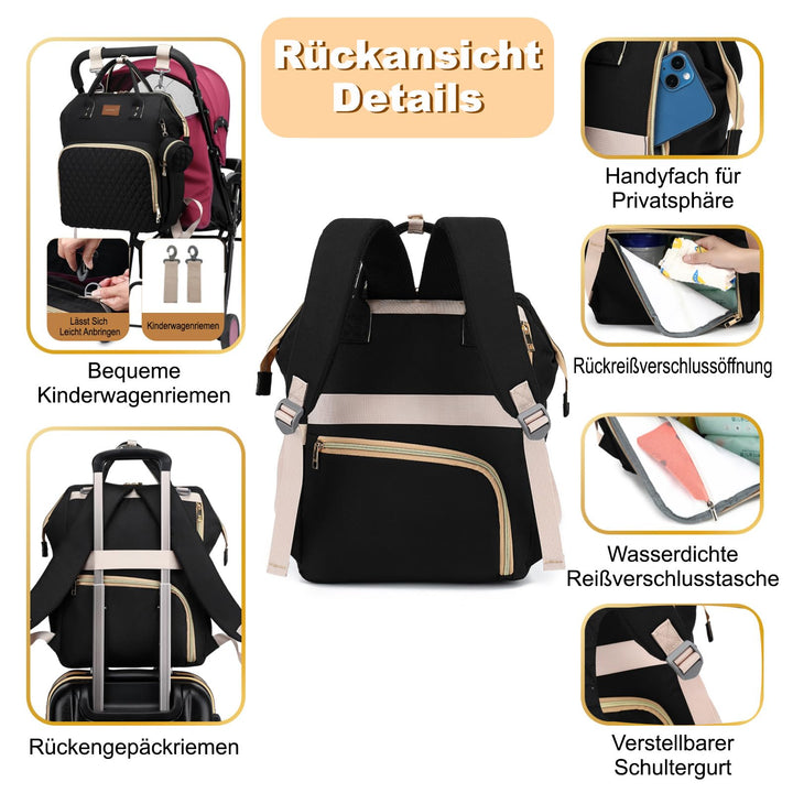Wickelrucksack 35L wasserdicht mit Wickelunterlage &amp; 16 Fächern - Bild 3