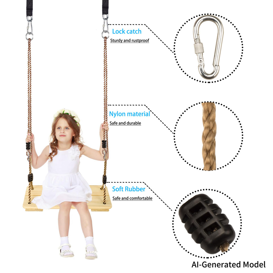 Holzschaukelsitz mit Hanfseil höhenverstellbar für Kinder ab 4 - Bild 7
