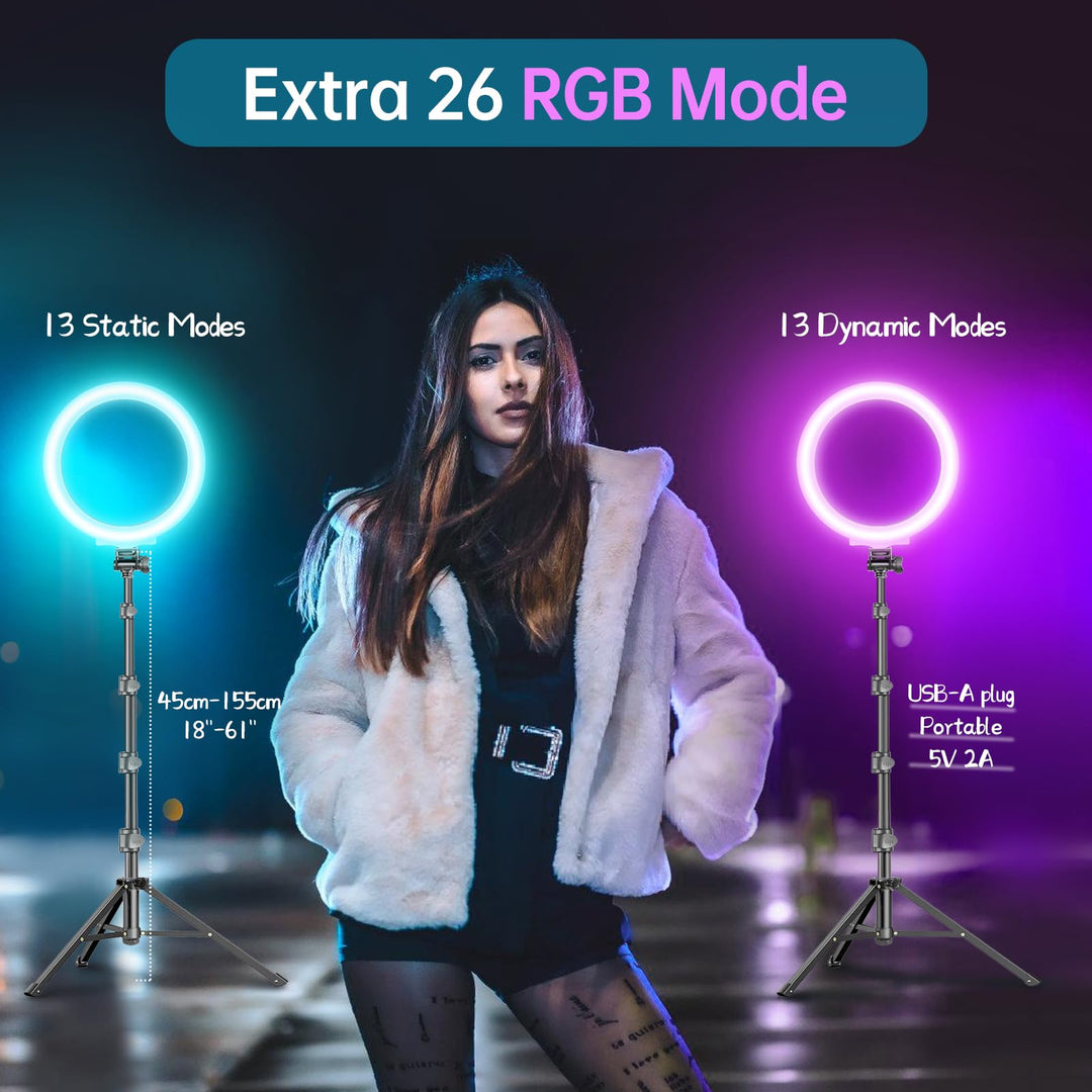 Ringlicht 10 Zoll RGB mit Stativ und Handyhalter dimmbar - Bild 3