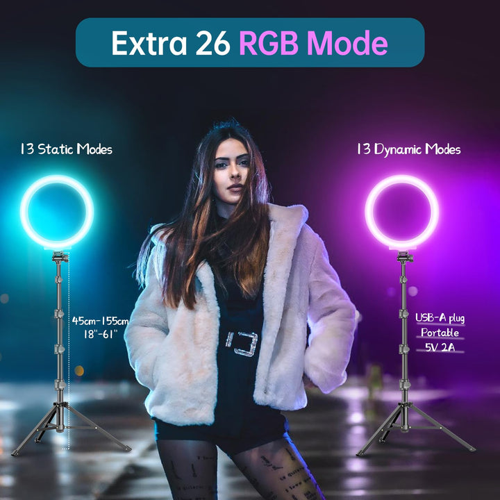 Ringlicht 10 Zoll RGB mit Stativ und Handyhalter dimmbar - Bild 3