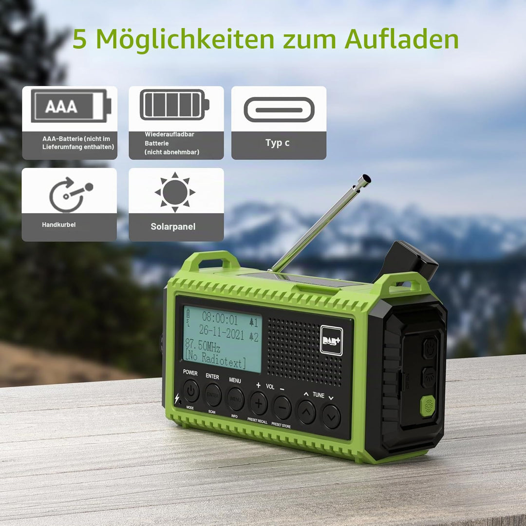 Kurbelradio DAB+ Solar mit 5000mAh Akku, LED-Licht &amp; SOS-Alarm - Bild 2