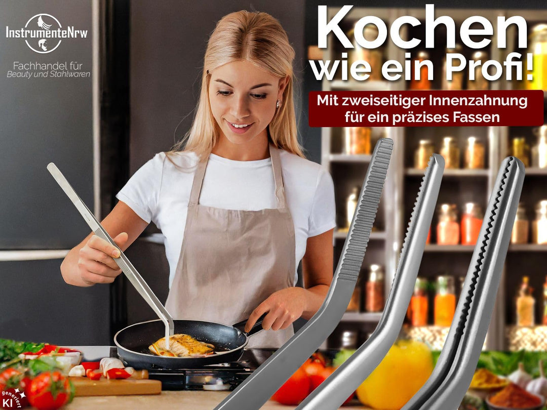 Grillpinzette Edelstahl 45 cm gebogen mit Innenzahnung - Bild 2