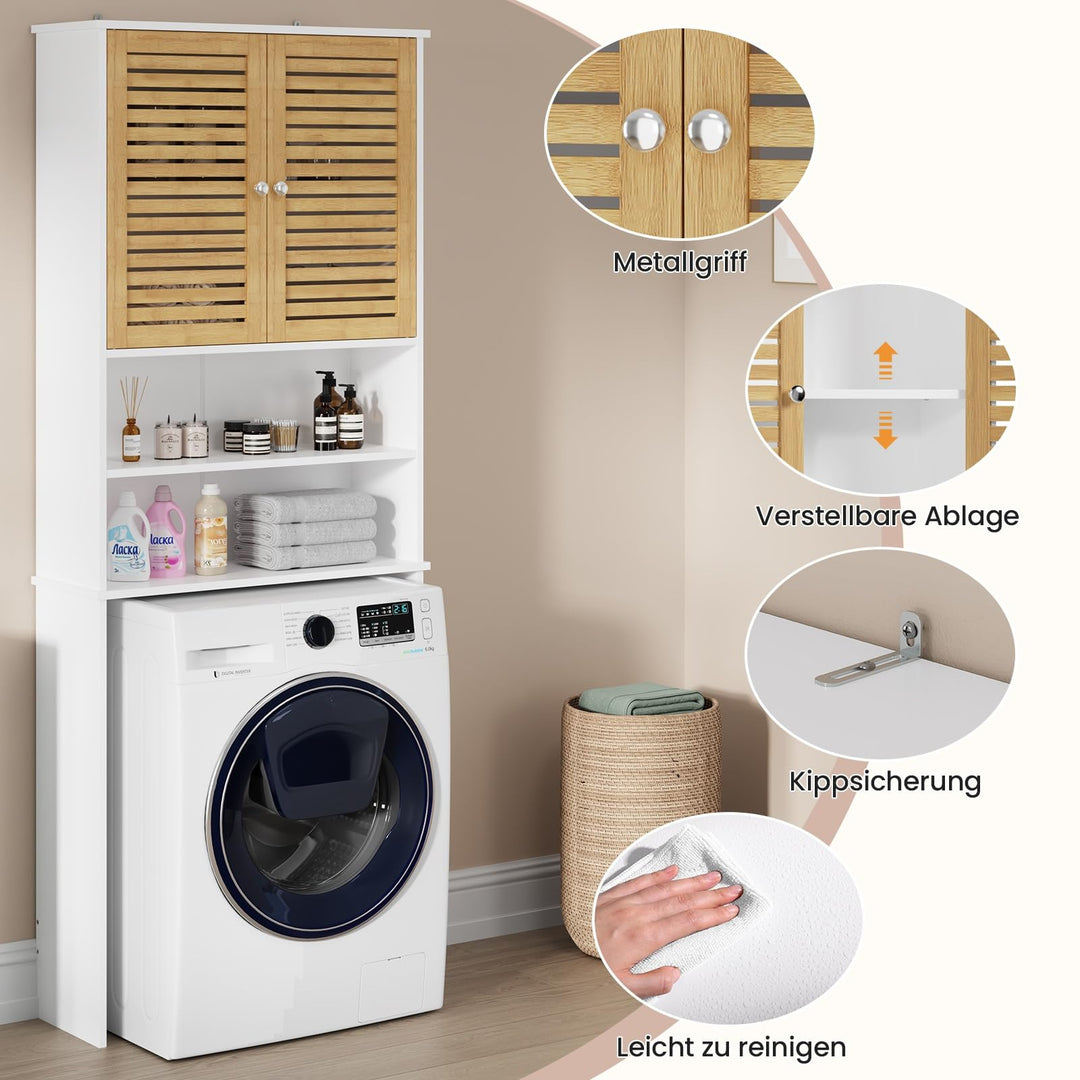 Badezimmerhochschrank Bambus 185.5x65x24 cm über Waschmaschine - Bild 5