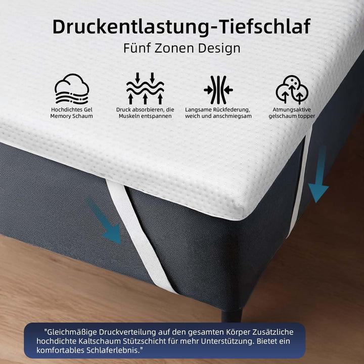 Matratzentopper 140x200cm Gelschaum H2/H3 6cm Kaltschaum abnehmbarer Bezug - Bild 6