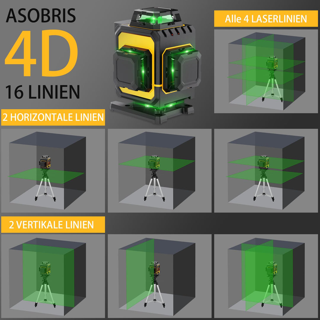 Kreuzlinienlaser 16 Linien 4D 360° selbstnivellierend mit Stativ - Bild 3