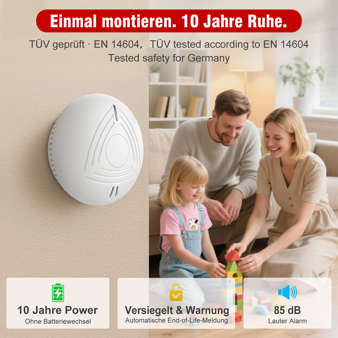 Rauchmelder 10-Jahres-Batterie 4er-Set 85 dB ohne Bohren - Bild 2