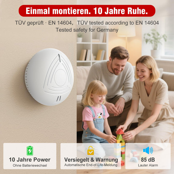 Rauchmelder 10-Jahres-Batterie 4er-Set 85 dB ohne Bohren - Bild 2