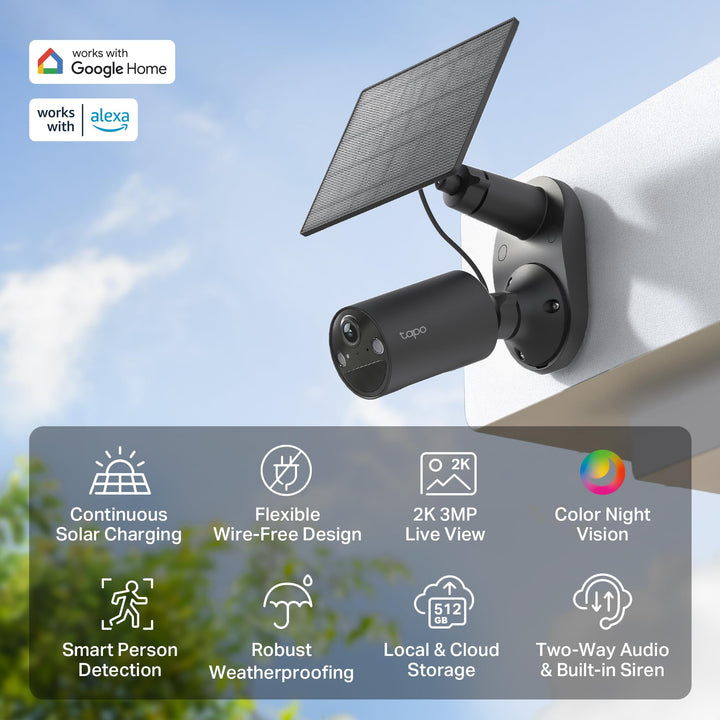 Solar-Überwachungskamera Aussen 2K 3MP mit Farbnachtsicht WLAN IP65 - Bild 2