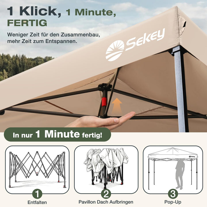 Faltpavillon 3x3 m Pop-Up mit 4 Seitenwänden 420D Oxford khaki - Bild 2