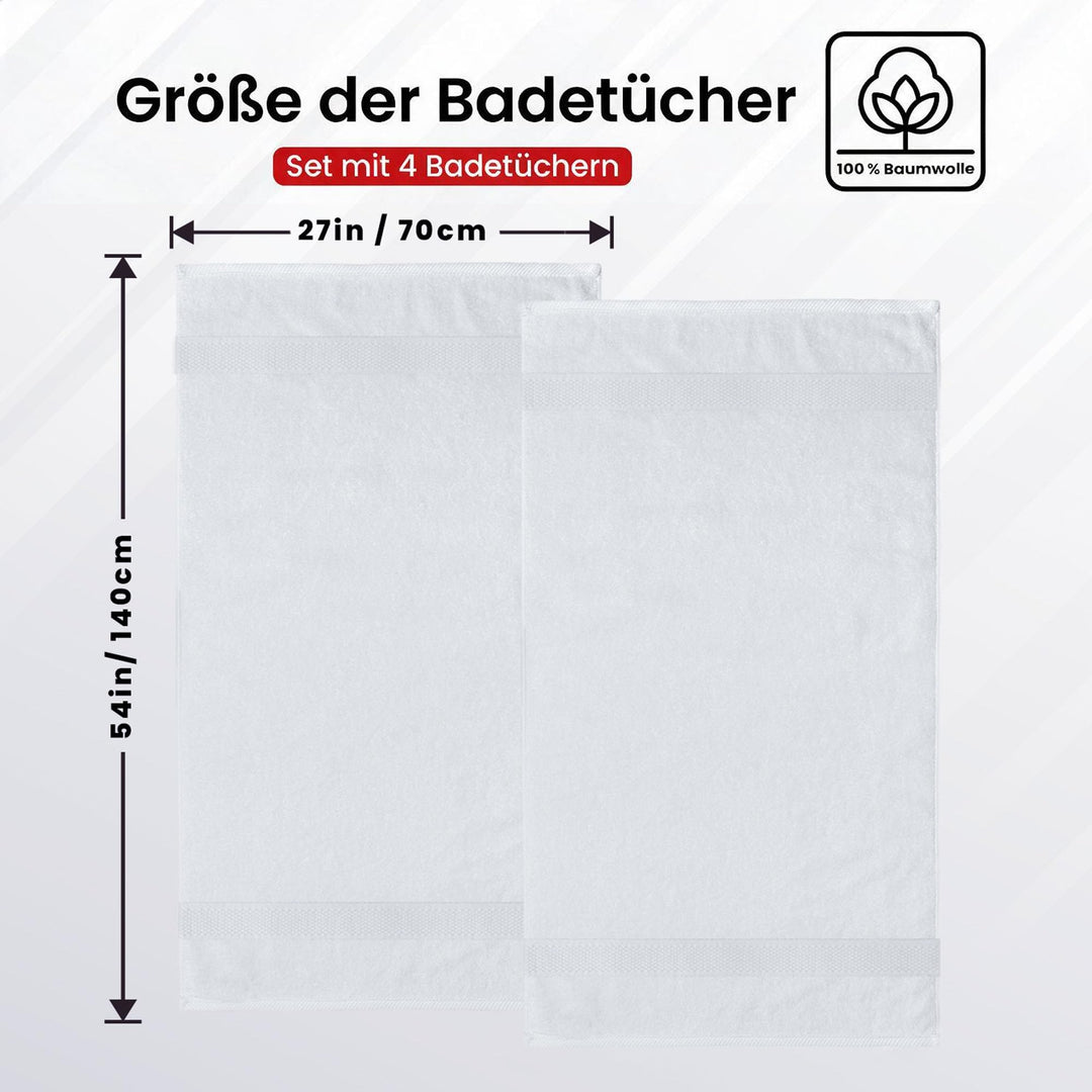 Badetücher Frottee 4er-Set Baumwolle 70x140 cm Weiss - Bild 3