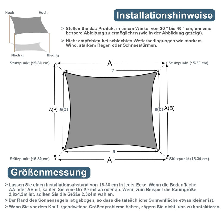 Sonnensegel Wasserdicht Rechteckig 4x5m Anthrazit UV-Schutz 95% - Bild 6