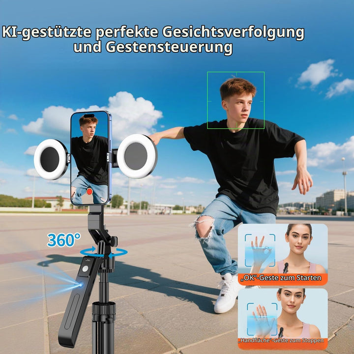 Vlogging-Kit 360° Auto Face Tracking Stativ mit Mikrofon und Licht - Bild 3